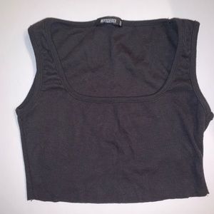 Black square neck ribbed tank top